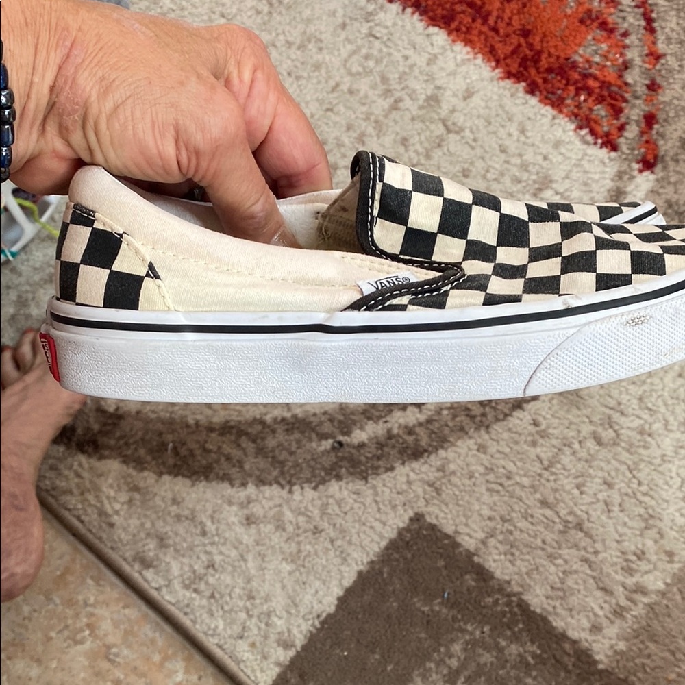 Vans Black and White Checkerboard Slip-On Sneakers Size 5 - Picture 3 of 7